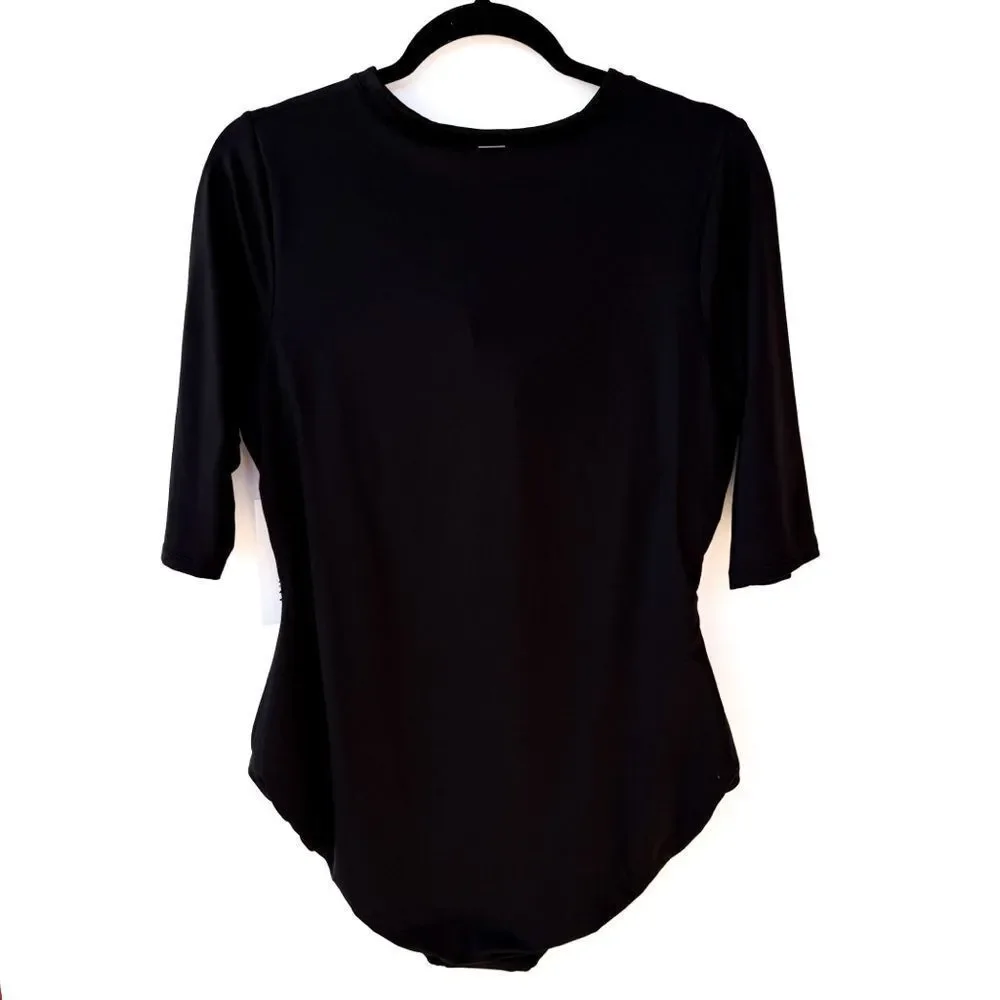 NWT Anne Cole Black Short Sleeve One Piece Live In Half Zip Rash Guard Swimsuit